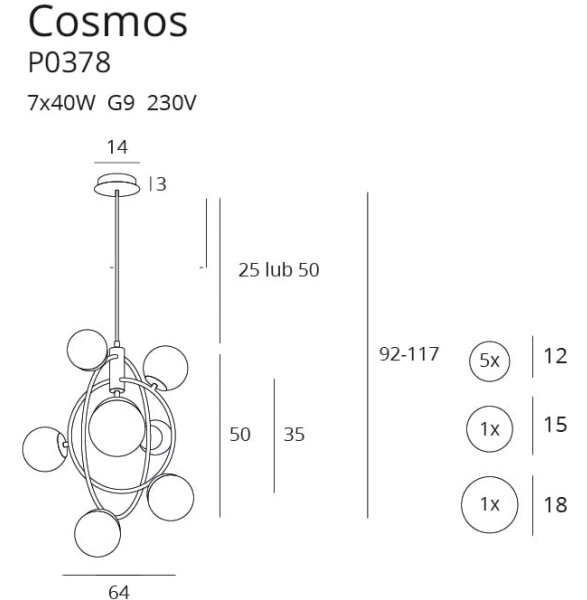 MAXLIGHT P0378 - Κρεμαστό φωτιστικό COSMOS 7xG9/40W/230V χρυσό