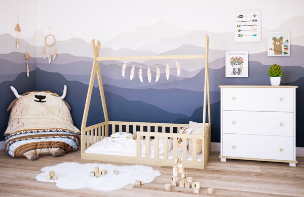 Κρεβάτι Montessori Tipi με κάγκελα Natural 70x140cm BC50043 BabyCute (Δώρο το Στρώμα)