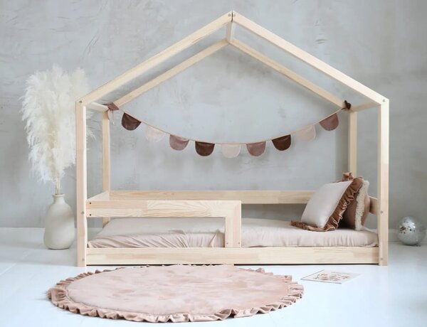 Κρεβάτι Παιδικό Montessori House Bed με Ίσιο Κάγκελo σε Φυσικό Ξύλο 90×200cm Luletto (Δώρο 10%