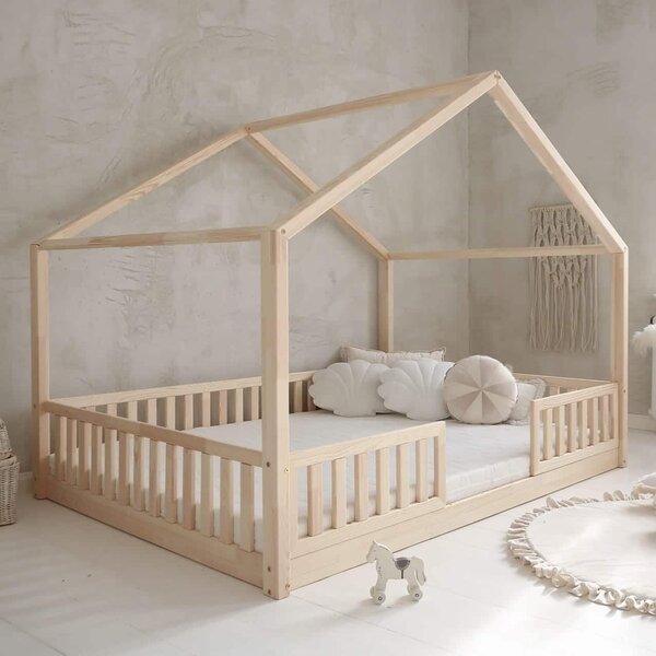 Κρεβάτι Παιδικό Montessori House Bed Duo με κάγκελα 30cm σε Φυσικό Ξύλο 140×200cm Luletto (Δώρο 10%