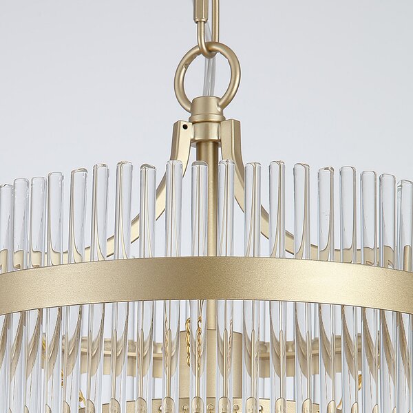 Searchlight Κρεμαστό φωτιστικό Lara, Ø 26 cm, χρυσό/διαφανές, γυαλί/μέταλλο, ρυθμιζόμενος, Χρυσό / Ορείχαλκου, Σαλόνι / τραπεζαρία, Γυαλί
