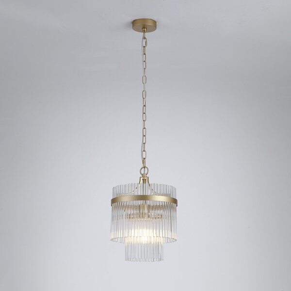 Searchlight Κρεμαστό φωτιστικό Lara, Ø 26 cm, χρυσό/διαφανές, γυαλί/μέταλλο, ρυθμιζόμενος, Χρυσό / Ορείχαλκου, Σαλόνι / τραπεζαρία, Γυαλί