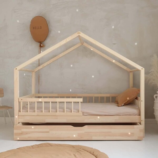 Κρεβάτι Παιδικό Montessori HouseBed Bello Plus με Αφαιρούμενα Κάγκελα 23cm & Συρτάρι σε Φυσικό