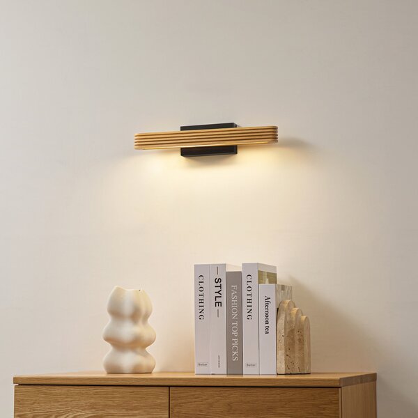 Lucande LED απλίκα Lieske, 40 cm, ξύλο, μαύρο, Ξύλου, Σαλόνι / τραπεζαρία, Ξύλο, σύγχρονο
