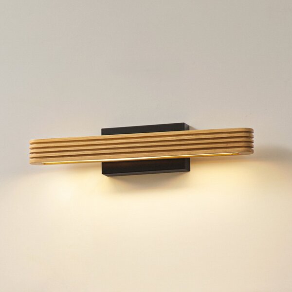Lucande LED απλίκα Lieske, 40 cm, ξύλο, μαύρο, Ξύλου, Σαλόνι / τραπεζαρία, Ξύλο, σύγχρονο