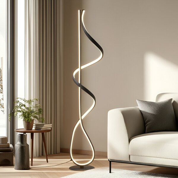 Lucande LED φωτιστικό δαπέδου Rodado, μαύρο, 132 cm, αλουμίνιο, Μαύρο, Σαλόνι / τραπεζαρία, Μέταλλο, σύγχρονο