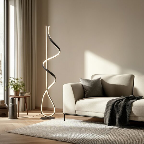 Lucande LED φωτιστικό δαπέδου Rodado, μαύρο, 132 cm, αλουμίνιο, Μαύρο, Σαλόνι / τραπεζαρία, Μέταλλο, σύγχρονο