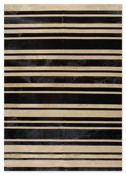 Δερμάτινο Χειροποίητο Χαλί Skin Stripes Black-Beige - 140X200