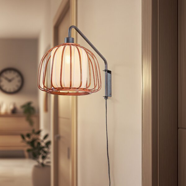 Lindby Φωτιστικό τοίχου Davella, Ø 26 cm, μαύρο, μπαμπού, ύφασμα, Ξύλου, Σαλόνι / τραπεζαρία, Μπαμπού, Σκανδιναβικό