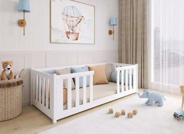 Kρεβάτι Montessori Junior με κάγκελα 47,5cm από μασίφ ξύλο White 90×200cm (Δώρο 10% Έκπτωση στο