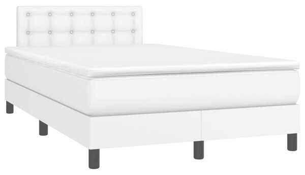 VidaXL Κρεβάτι Boxspring με Στρώμα & LED Λευκό 120x190 εκ. Συνθ. Δέρμα