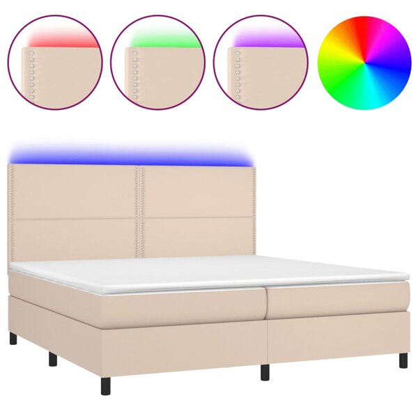 VidaXL Κρεβάτι Boxspring Στρώμα&LED Καπουτσίνο 200x200 εκ. Συνθ. Δέρμα