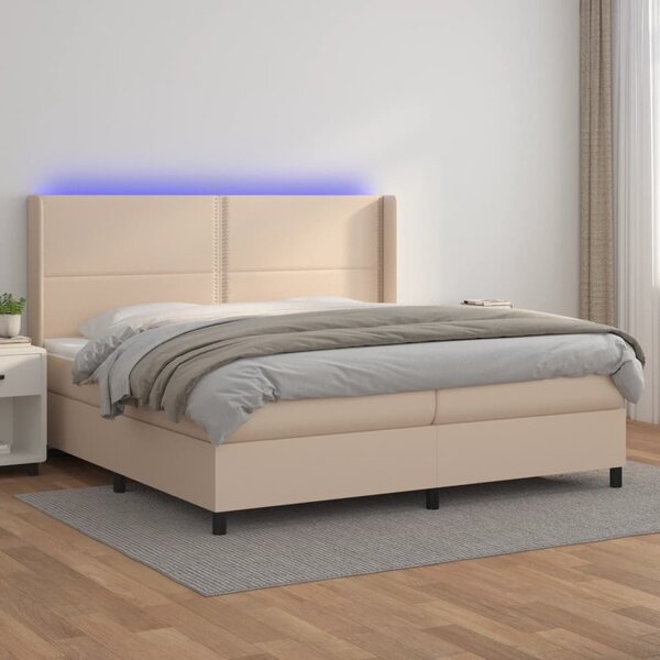 VidaXL Κρεβάτι Boxspring Στρώμα&LED Καπουτσίνο 200x200 εκ. Συνθ. Δέρμα