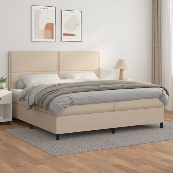 VidaXL Κρεβάτι Boxspring με Στρώμα Καπουτσίνο 200x200εκ.από Συνθ.Δέρμα