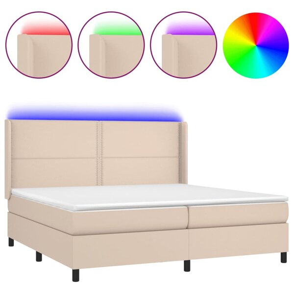 VidaXL Κρεβάτι Boxspring Στρώμα&LED Καπουτσίνο 200x200 εκ. Συνθ. Δέρμα