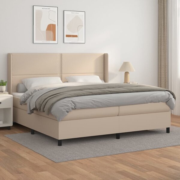 VidaXL Κρεβάτι Boxspring με Στρώμα Καπουτσίνο 200x200εκ.από Συνθ.Δέρμα