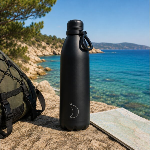 Mπουκάλι Θερμός Chilly's με χωρητικότητα 1800ml και διατήρηση θερμοκρασίας 12h ζεστό / 24h κρύο - Black