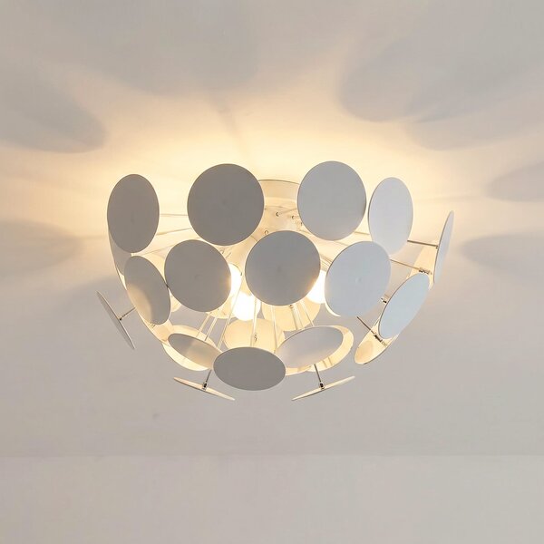 Lindby Kinan φωτιστικό οροφής, Ø 54 cm, λευκό, μέταλλο, E14, ρυθμιζόμενος, Λευκό, Σαλόνι / τραπεζαρία, Πλαστικό, σύγχρονο