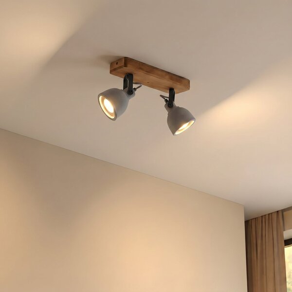 Lindby Spot Mitis, 30 cm, 2-φωτο, γκρι, ξύλο, μπετόν, GU10, ρυθμιζόμενος, Ξύλου, Σαλόνι / τραπεζαρία, Σκυρόδεμα, Βιομηχανικός σχεδιασμός