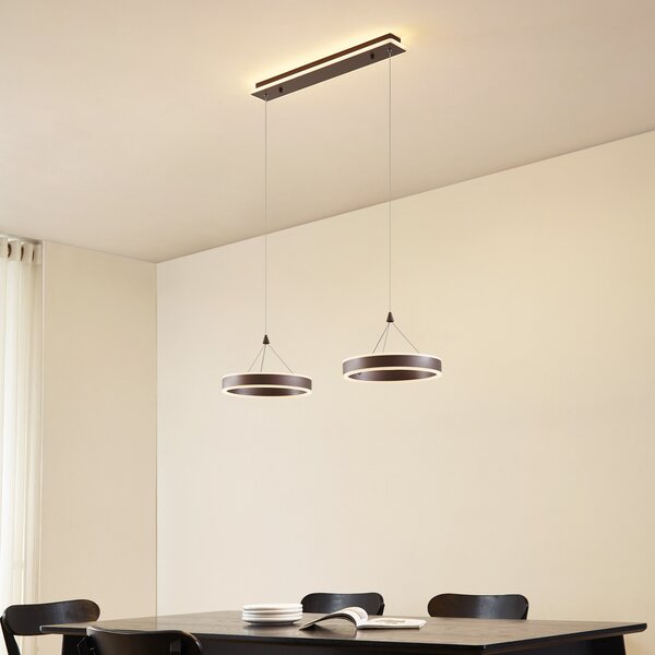 Lucande LED κρεμαστή λάμπα Kolo, 86 cm, 2 φώτα, καφέ, ρυθμιζόμενη ένταση, ρυθμιζόμενος, Καφέ / Σκουριάς, Σαλόνι / τραπεζαρία, Πλαστικό, σύγχρονο