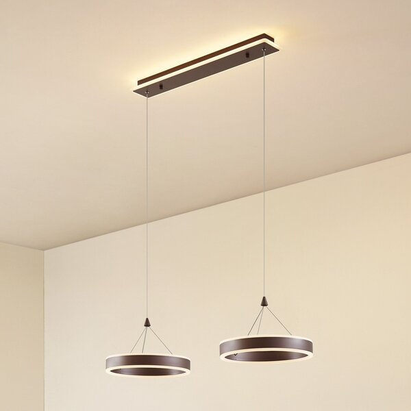 Lucande LED κρεμαστή λάμπα Kolo, 86 cm, 2 φώτα, καφέ, ρυθμιζόμενη ένταση, ρυθμιζόμενος, Καφέ / Σκουριάς, Σαλόνι / τραπεζαρία, Πλαστικό, σύγχρονο