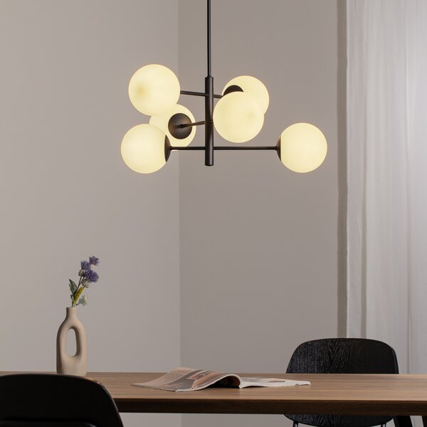 Domiluce Aurora κρεμαστό φωτιστικό, μαύρο, Ø 60 cm, 6-φωτο, γυαλί, E14, ρυθμιζόμενος, Μαύρο, Σαλόνι / τραπεζαρία, Γυαλί