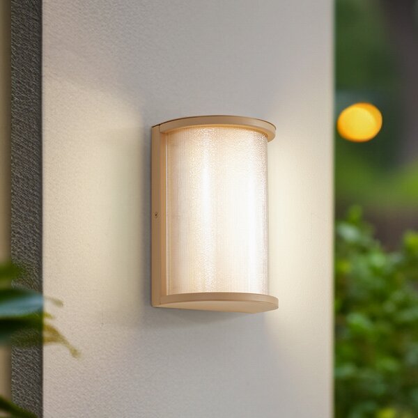 Lindby LED εξωτερικός φωτιστικός τοίχου Calvik, μπεζ, ραβδωτός, IP44, Μπεζ, Μέταλλο, σύγχρονο