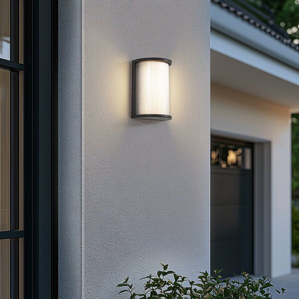 Lindby LED εξωτερικός φωτισμός τοίχου Calvik, μαύρος, ραβδωτός, IP44, Μαύρο, Μέταλλο, σύγχρονο