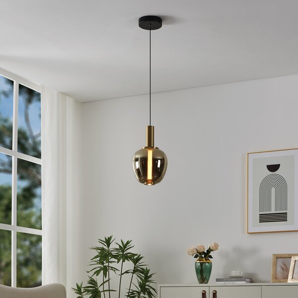 Stars of Light Φωτιστικό LED κρεμαστό Fruitera χρυσό Ø21cm γυαλί CCT, ρυθμιζόμενος, Χρυσό / Ορείχαλκου, Σαλόνι / τραπεζαρία, Γυαλί, σύγχρονο