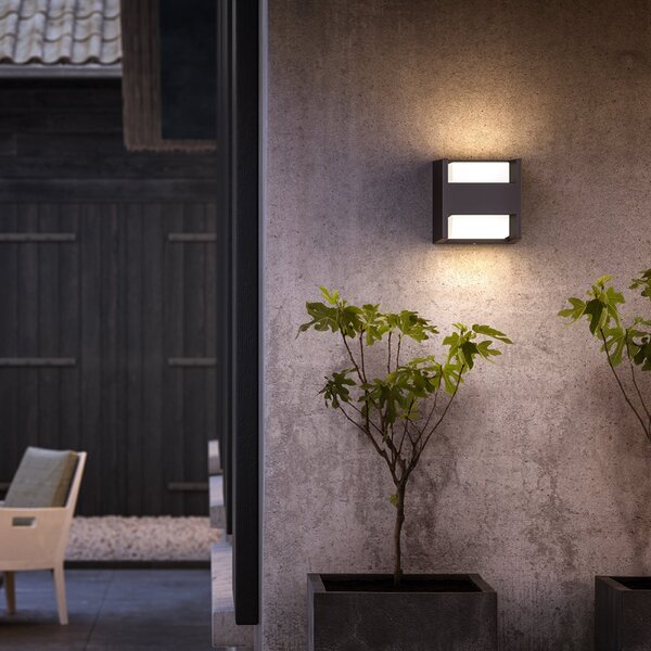 Philips LED φωτιστικό εξωτερικού χώρου Arbour 2-φωτιστικό, 2.700 K, Μαύρο, Μέταλλο, σύγχρονο, Γωνιακός τοίχος
