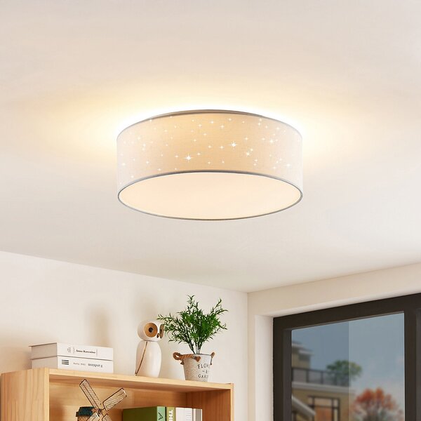 Lindby LED φωτιστικό οροφής Ellamina, 40 cm, λευκό, ύφασμα, Λευκό, Σαλόνι / τραπεζαρία, Ύφασμα / Κλωστοϋφαντουργία, σύγχρονο
