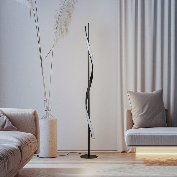 Lindby LED φωτιστικό δαπέδου Munja, μαύρο, μεταλλικό, ρυθμιζόμενο, ρυθμιζόμενος, Μαύρο, Σαλόνι / τραπεζαρία, Μέταλλο, σύγχρονο