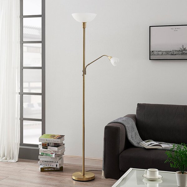 Lindby προβολέας οροφής Jost, 180 cm, ορείχαλκος, λάμπα ανάγνωσης, E27, Χρυσό / Ορείχαλκου, Σαλόνι / τραπεζαρία, Μέταλλο