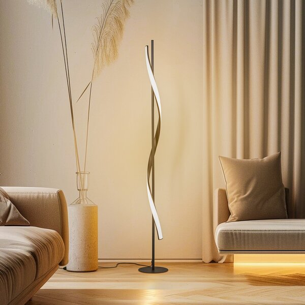 Lindby LED φωτιστικό δαπέδου Munja, μαύρο, μεταλλικό, ρυθμιζόμενο, ρυθμιζόμενος, Μαύρο, Σαλόνι / τραπεζαρία, Μέταλλο, σύγχρονο