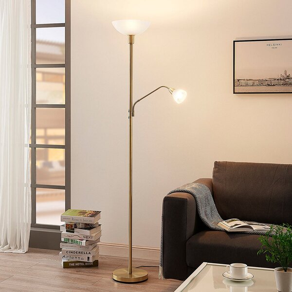 Lindby προβολέας οροφής Jost, 180 cm, ορείχαλκος, λάμπα ανάγνωσης, E27, Χρυσό / Ορείχαλκου, Σαλόνι / τραπεζαρία, Μέταλλο
