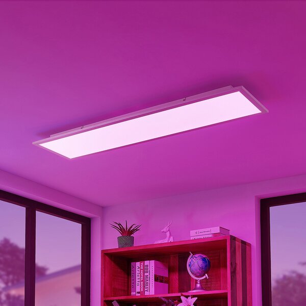 Lindby Smart LED πάνελ οροφής Kjetil 120 x 30 cm Tuya RGB CCT, ρυθμιζόμενος, Γκρι, Μελέτη / Γραφείο, Πλαστικό, σύγχρονο