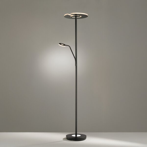 FISCHER & HONSEL Φωτιστικό δαπέδου LED Dent, μαύρο, 180 cm, CCT, 2-φωτισμός, ρυθμιζόμενος, Μαύρο, Σαλόνι / τραπεζαρία, Μέταλλο, σύγχρονο, Φως ανάγνωσης