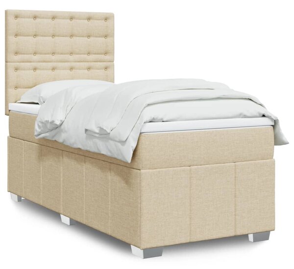 VidaXL Κρεβάτι Boxspring με Στρώμα Κρεμ 90x200 εκ.Υφασμάτινο