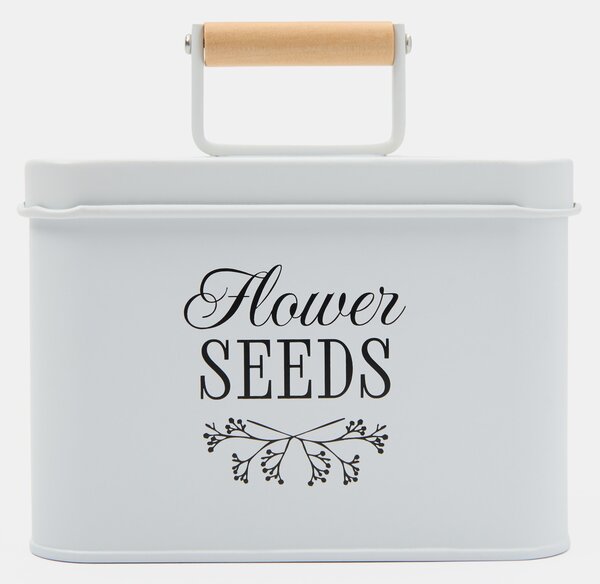 Sinsay - Μεταλλικό δοχείο με χερούλι και επιγραφή Flower Seeds - λευκο