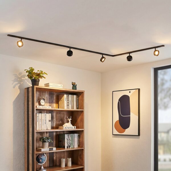 Lindby Σύστημα ράγας Linaro, Ø 9,5 cm, 5 φτερά, LED, μαύρο, Μαύρο, Μελέτη / Γραφείο, Μέταλλο, σύγχρονο
