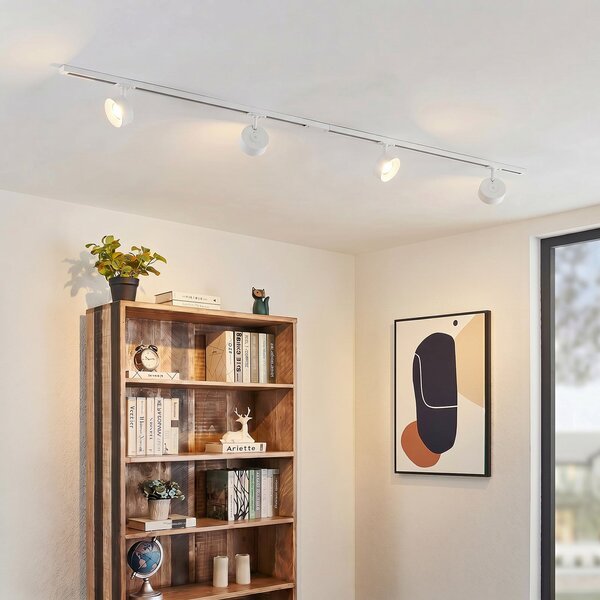 Lindby Σύστημα ράγας Linaro, Ø 9,5 cm, 4 φτερά, LED, λευκό, Λευκό, Μελέτη / Γραφείο, Μέταλλο, σύγχρονο