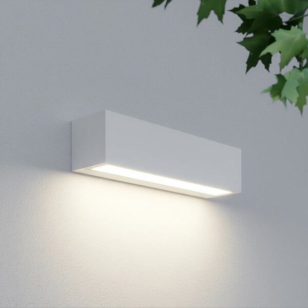 Lucande Εξωτερικός φωτιστικός τοίχου LED Lengo, 25 cm, λευκός, κατευθυνόμενος, Λευκό, Αλουμίνιο, σύγχρονο