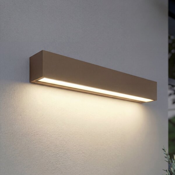 Lucande Εξωτερικός φωτιστικός τοίχου LED Lengo, 50 cm, καφέ, προς τα κάτω, 3000K, Καφέ / Σκουριάς, Αλουμίνιο, σύγχρονο