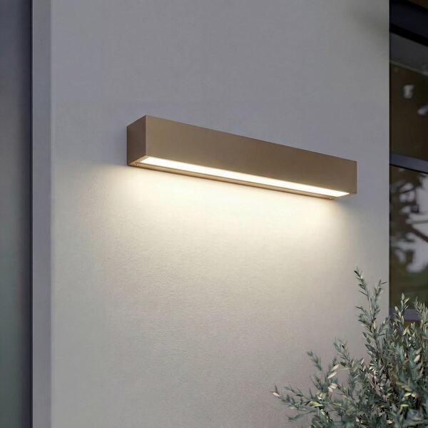 Lucande Εξωτερικός φωτιστικός τοίχου LED Lengo, 50 cm, καφέ, προς τα κάτω, 3000K, Καφέ / Σκουριάς, Αλουμίνιο, σύγχρονο
