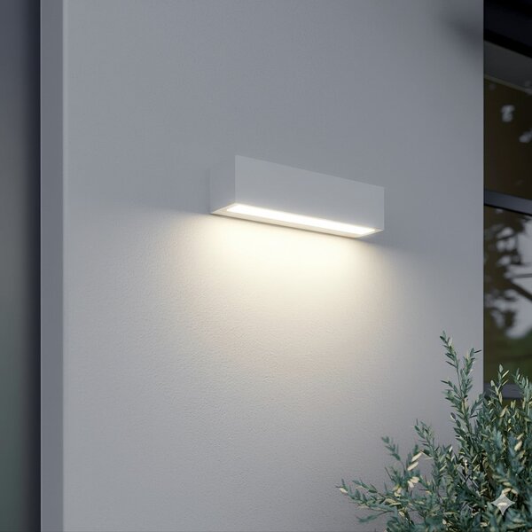 Lucande Εξωτερικός φωτιστικός τοίχου LED Lengo, 25 cm, λευκός, κατευθυνόμενος, Λευκό, Αλουμίνιο, σύγχρονο