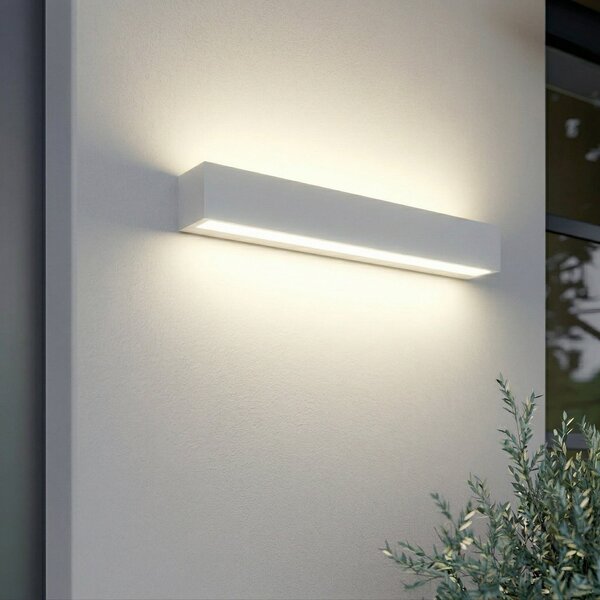 Lucande Εξωτερικός φωτιστικός τοίχου LED Lengo, 50 cm, λευκός, φωτισμός προς τα, Λευκό, Αλουμίνιο, σύγχρονο