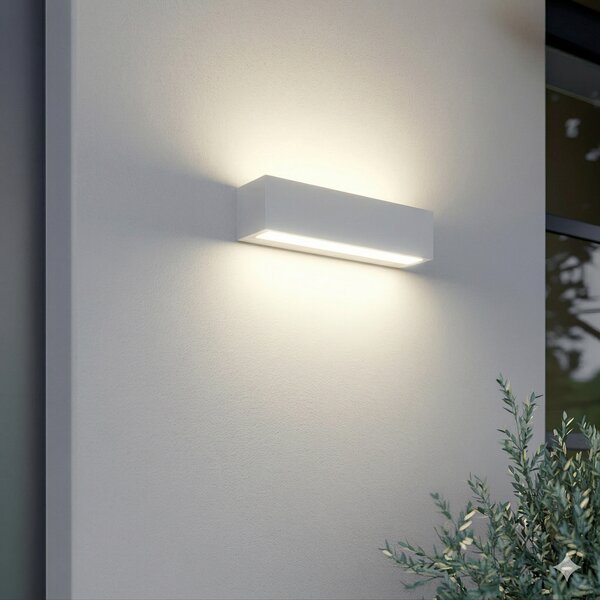 Lucande Εξωτερικός φωτιστικός τοίχου LED Lengo, 25 cm, λευκός, φωτισμός προς τα, Λευκό, Αλουμίνιο, σύγχρονο