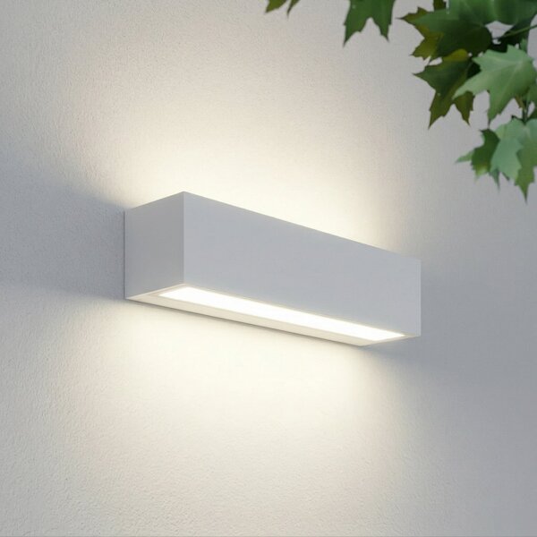 Lucande Εξωτερικός φωτιστικός τοίχου LED Lengo, 25 cm, λευκός, φωτισμός προς τα, Λευκό, Αλουμίνιο, σύγχρονο