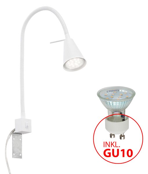 Briloner LED φωτιστικό τοίχου Tuso, λευκό, τοποθέτηση σε κρεβάτι, μέταλλο, Λευκό, υπνοδωμάτιο, Μέταλλο, σύγχρονο
