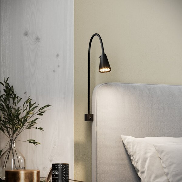 Briloner LED φωτιστικό τοίχου Tuso, μαύρο, τοποθέτηση σε κρεβάτι, μέταλλο, Μαύρο, υπνοδωμάτιο, Μέταλλο, σύγχρονο